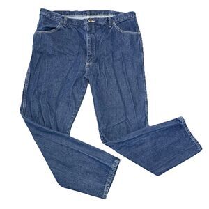 RUSTLER Men's Heavyweight Rugged Denim Blue Jeans Regular Fit Straight Leg 42x32